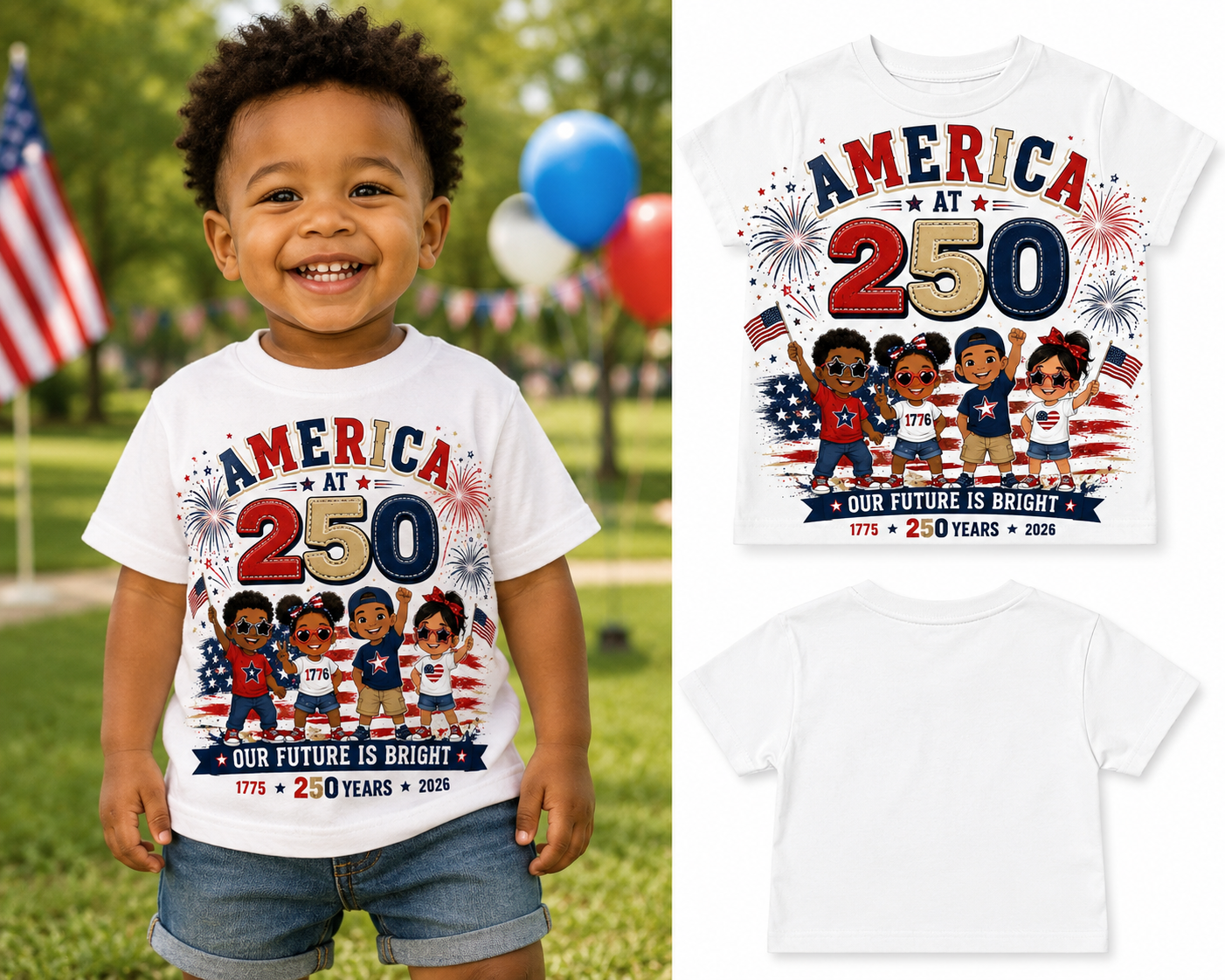 America at 250 – Our Future Is Bright | Youth Patriotic T-Shirt (Toddler & Kids)
