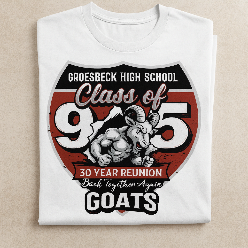 Groesbeck High School Class of ’95 – 30 Year Reunion T-Shirt (Goats)