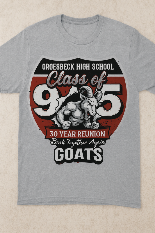 Groesbeck High School Class of ’95 – 30 Year Reunion T-Shirt (Goats)
