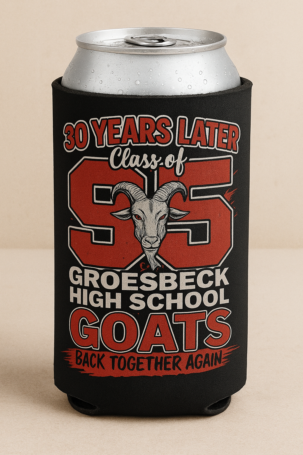 Class of 1995 reunion beer cozy.