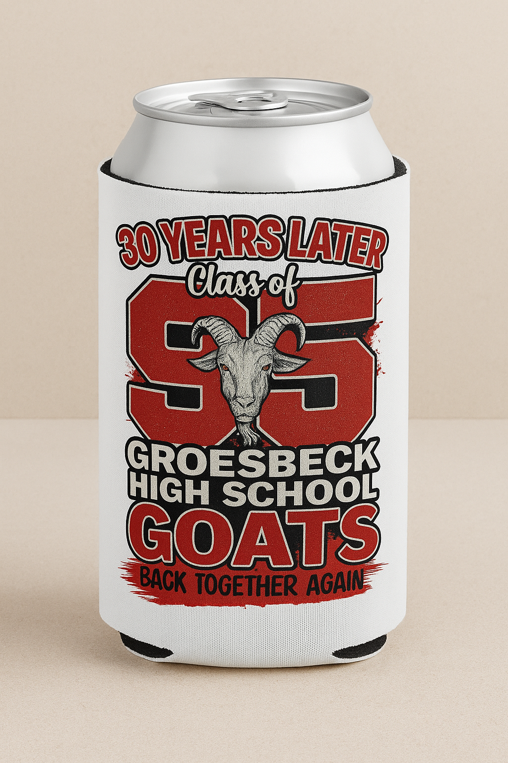 Class of 1995 reunion beer cozy.