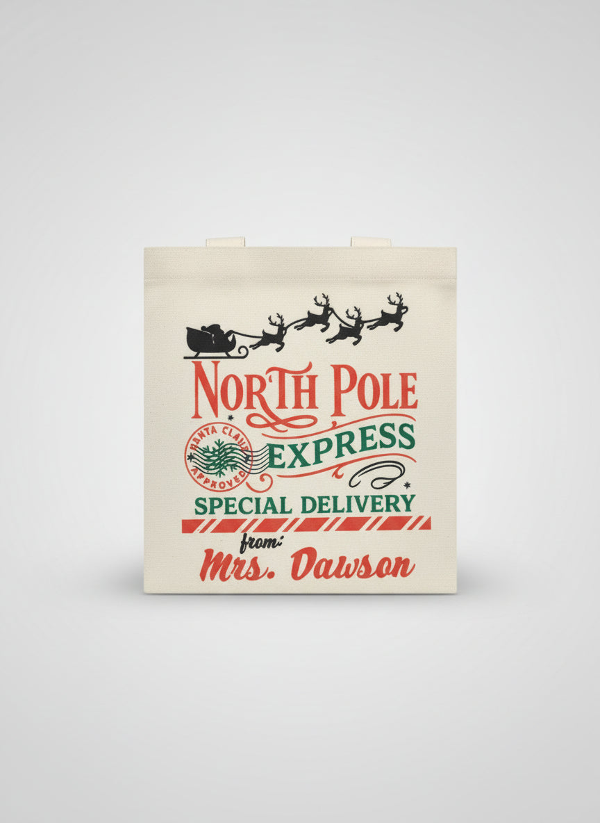 Mini Canvas Gift Bags – Set of 12 (North Pole Express Edition)